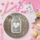 Mason Jar & String Lights Rustic Barn Wood Wedding Pappteller (Party)