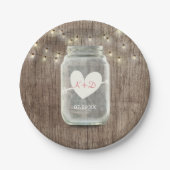 Mason Jar & String Lights Rustic Barn Wood Wedding Pappteller (Vorderseite)