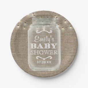 Mason Jar String Lights Rustic Burlap Baby Dusche Pappteller