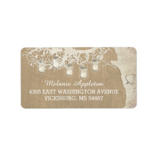 Mason Jar String Lights Rustic Burlap Tree Adressaufkleber