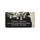 Mason Jar String Lights Rustic Burlap Tree Gray Adressaufkleber (Vorne)