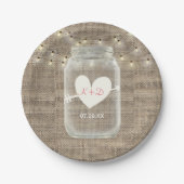 Mason Jar & String Lights Rustic Burlap Wedding Pappteller (Vorderseite)