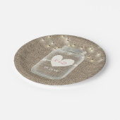 Mason Jar & String Lights Rustic Burlap Wedding Pappteller (Schrägansicht)