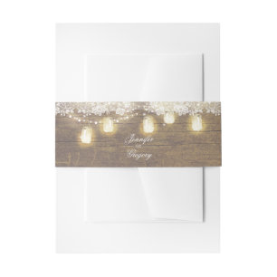 Mason Jar String Lights Rustic Wood Lace Wedding Einladungsbanderole