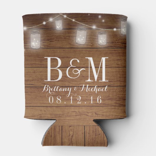 Mason Jar String Lights Rustic Wood Wedding Dosenkühler (Rückseite)