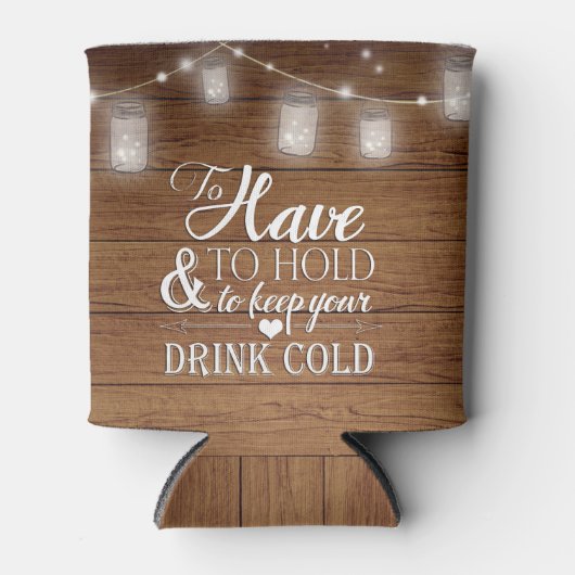 Mason Jar String Lights Rustic Wood Wedding Dosenkühler (Vorderseite)