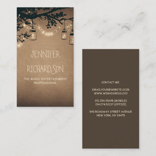 Mason Jar String Lights Rustikal Visitenkarte (Vorne/Hinten)