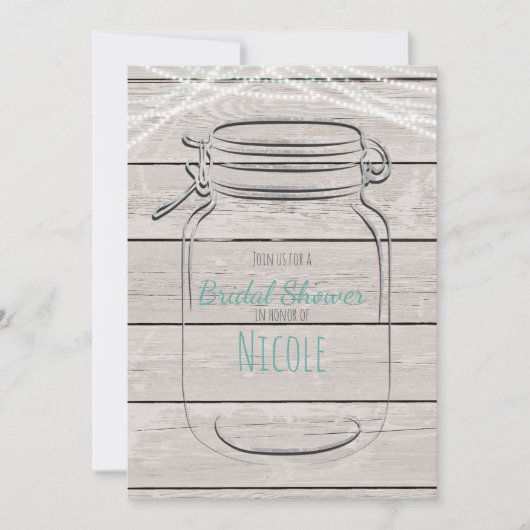 Mason Jar & String Lights Rustische Einladung (Vorderseite)