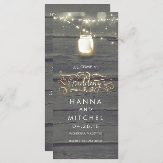 Mason Jar String Lights Rustische Hochzeitsprogram Programm (Vorne/Hinten)