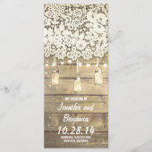 Mason Jar String Lights Rustische Hochzeitsprogram Programm (Vorderseite)