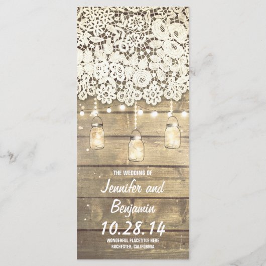 Mason Jar String Lights Rustische Hochzeitsprogram Programm (Vorderseite)