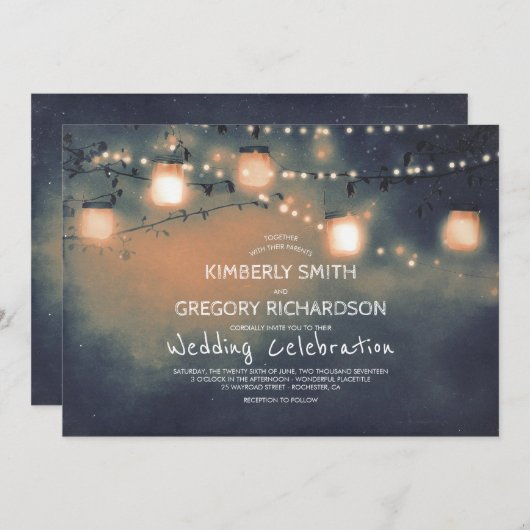 Mason Jar String Lights Starry Night Wedding Einladung (Vorne/Hinten)