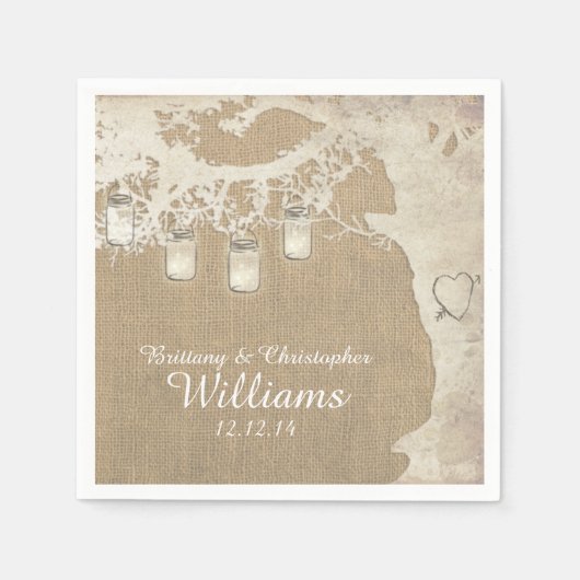 Mason Jar String Lights Tree Burlap Napkins Serviette (Vorderseite)