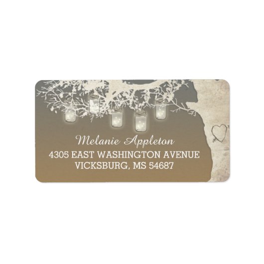 Mason Jar String Lights Tree Sunset Adressaufkleber (Vorne)