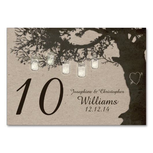 Mason Jar String Lights Tree Vintage Tischnummer (Vorderseite)