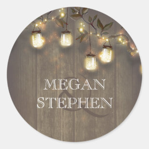 Mason Jar String Lights und rustikale Baumzweige Runder Aufkleber
