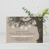 Mason Jar String Lights Vintage Bäume Hochzeit Einladung (Stehend Vorderseite)