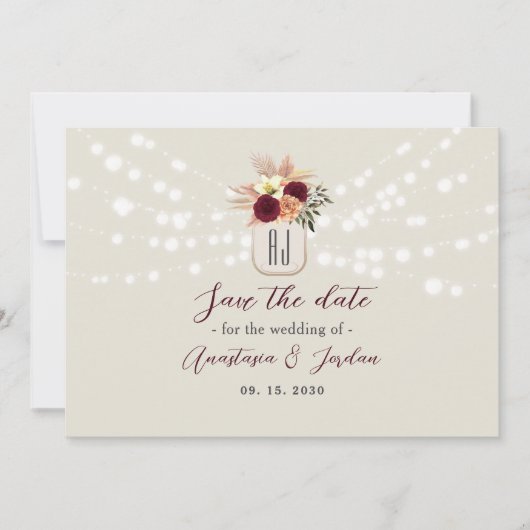 Mason Jar String Lights Wedding Save The Date (Vorderseite)