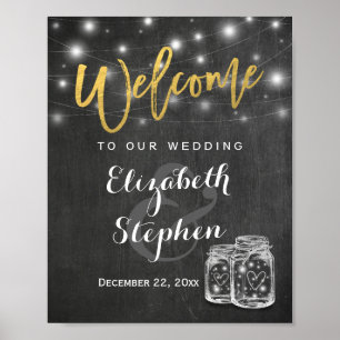 Mason Jar String Lights Wedding Welcome Empfang Poster