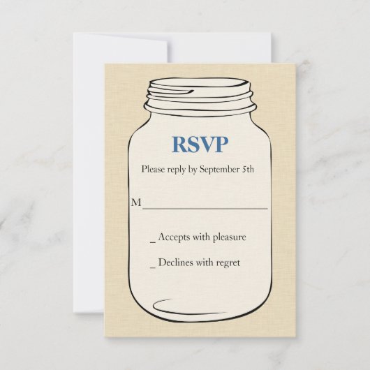 Mason Jar Style 2 Wedding RSVP - Blau Karte (Vorderseite)