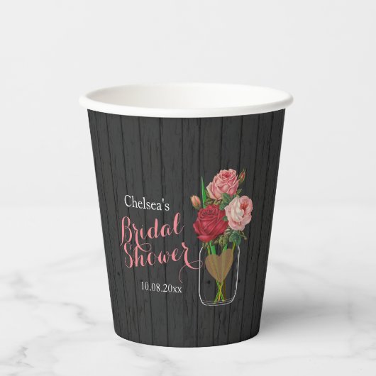 Mason Jar Stylish Rose Bridal Shower  Pappbecher (Vorderseite)
