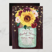 Mason Jar Sunblumen Rustikales Brautparty Einladung (Vorne/Hinten)