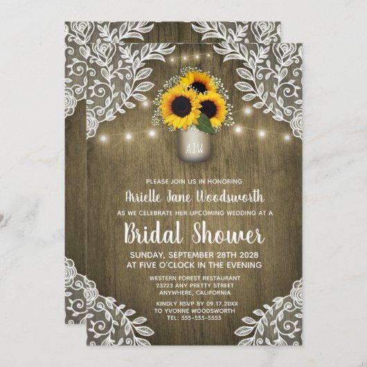 Mason Jar Sunflower Bridal Einladungen (Vorne/Hinten)