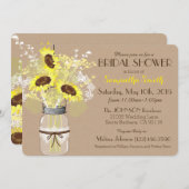 Mason Jar Sunflower Burlap Rustikales Brautparty Einladung (Vorne/Hinten)