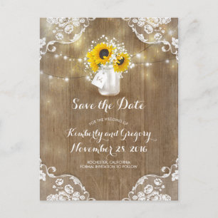 Mason Jar Sunflowers Bouquet Rustic Save the Date Ankündigungspostkarte
