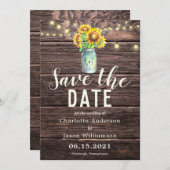 Mason Jar Sunflowers Bouquet Rustic Save the Date Einladung (Vorne/Hinten)