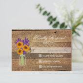 Mason Jar Sunflowers Wedding RSVP Cards (Stehend Vorderseite)