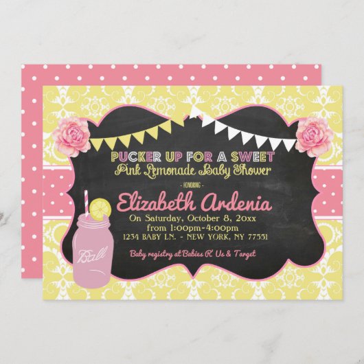 Mason Jar Sweet Lemonade Babydusche Einladung (Vorne/Hinten)