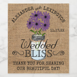 Mason Jar und Burlap sehen rustikale Hochzeit Weinetikett