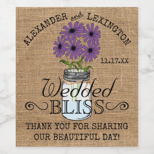 Mason Jar und Burlap sehen rustikale Hochzeit Weinetikett (Einzelnes Label)