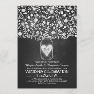 Mason Jar und Chalkboard Blume Hochzeit einlädt Einladung