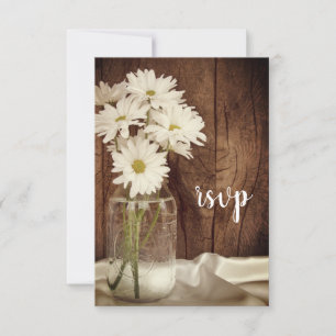 Mason Jar und Daisies Country Barn Wedding RSVP Karte