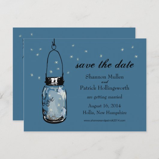 Mason Jar und Fireflies Einladungen für Hochzeiten (Vorne/Hinten)
