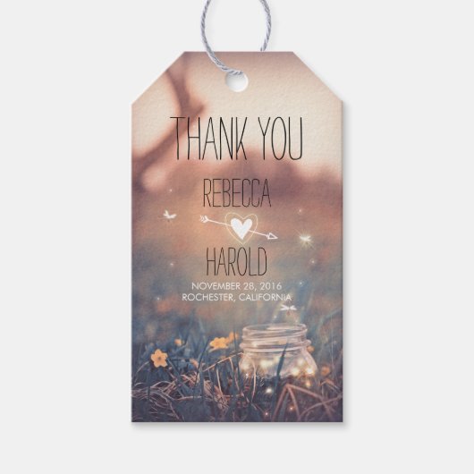 Mason Jar und Fireflies Rustic Wedding Vielen Dank Geschenkanhänger (Vorderseite)