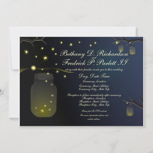 Mason Jar und Firefly Wedding Einladung & Details (Vorderseite)