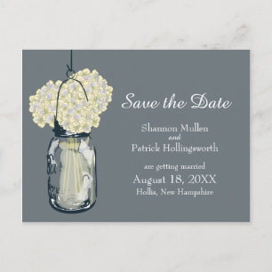 Mason Jar und Hortensien Save-the-Date Ankündigungspostkarte