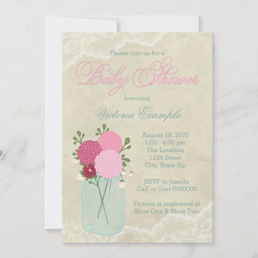 Mason Jar und Lace Baby Dusche Einladung (Vorderseite)