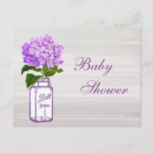 Mason Jar und lila Hortensie Chic Graue Babyparty Einladung
