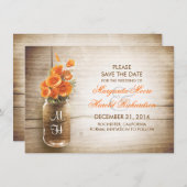 Mason Jar und orange Blume speichern Datumskarten Save The Date (Vorne/Hinten)