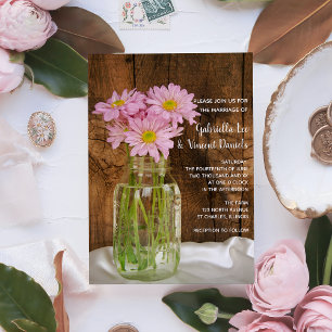Mason Jar und Pink Daisies Country Barn Wedding Einladung