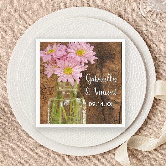 Mason Jar und Pink Daisies Country Barn Wedding Serviette