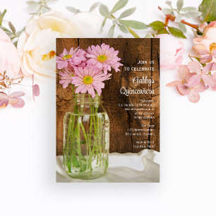 Mason Jar und Pink Daisies Quinceañera Barn Party Einladung