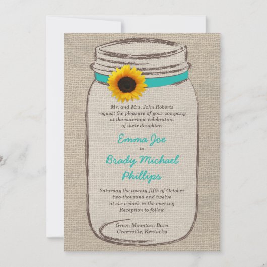 Mason Jar und Sonnenblumen Einladung zur Hochzeit (Vorderseite)
