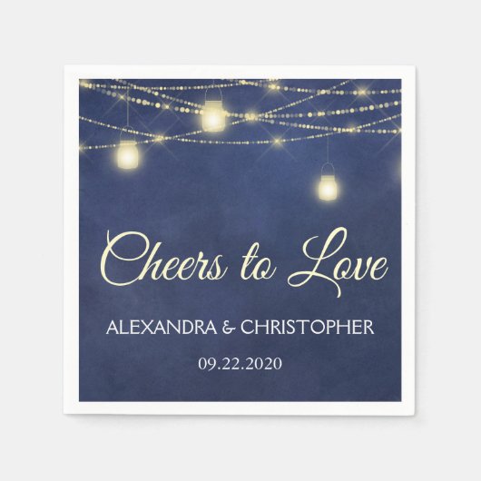 Mason Jar und String Lights Hochzeit Serviette (Vorderseite)