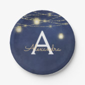 Mason Jar und String Lights Mit Monogramm Pappteller (Vorderseite)