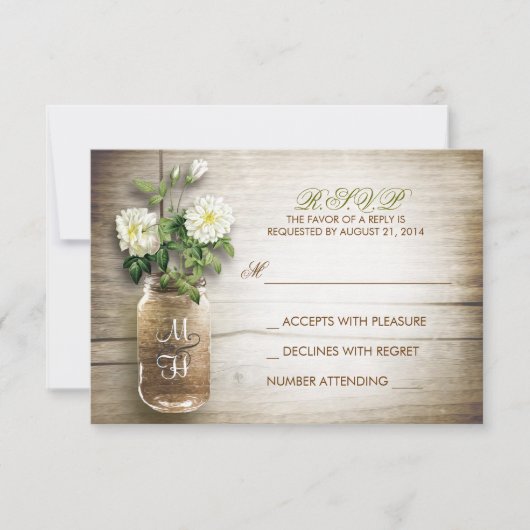 Mason Jar und weiße Blume Hochzeit RSVP-Karten RSVP Karte (Vorderseite)